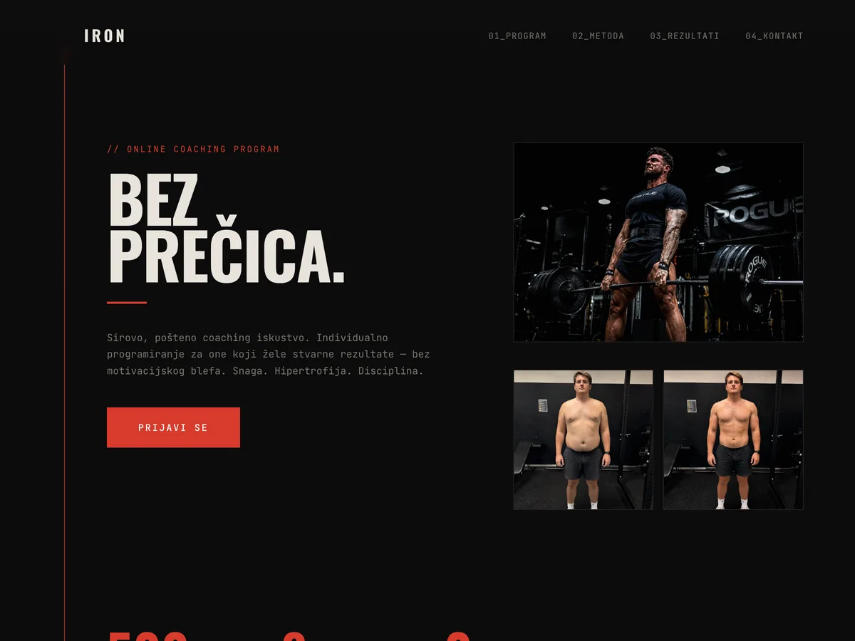 Iron Coaching — naslovnica web stranice online coaching programa